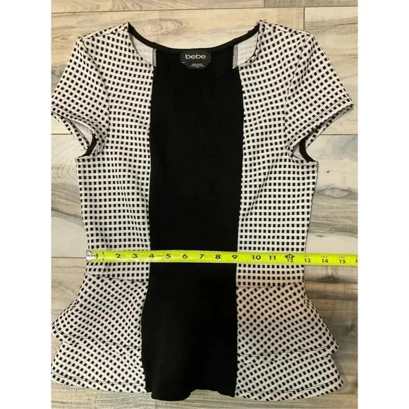 Bebe Black and white grid box peplum shirt size small - Picture 7 of 10